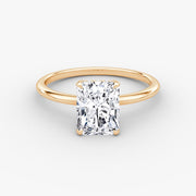 Radiant Cut - Plain Band Hidden Halo - Classic Engagement Ring- 14 K Gold